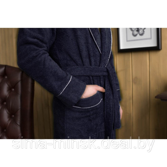 Халат мужской, шалька+кант, размер 60, цвет тёмно-синий, махра - фото 3 - id-p143220149