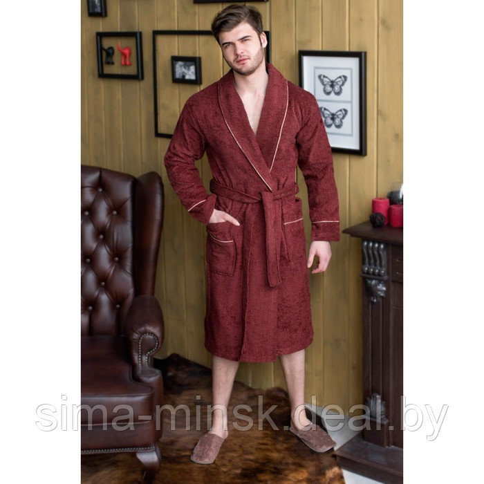 Халат мужской, шалька, размер 58, бордовый, махра - фото 1 - id-p143220156