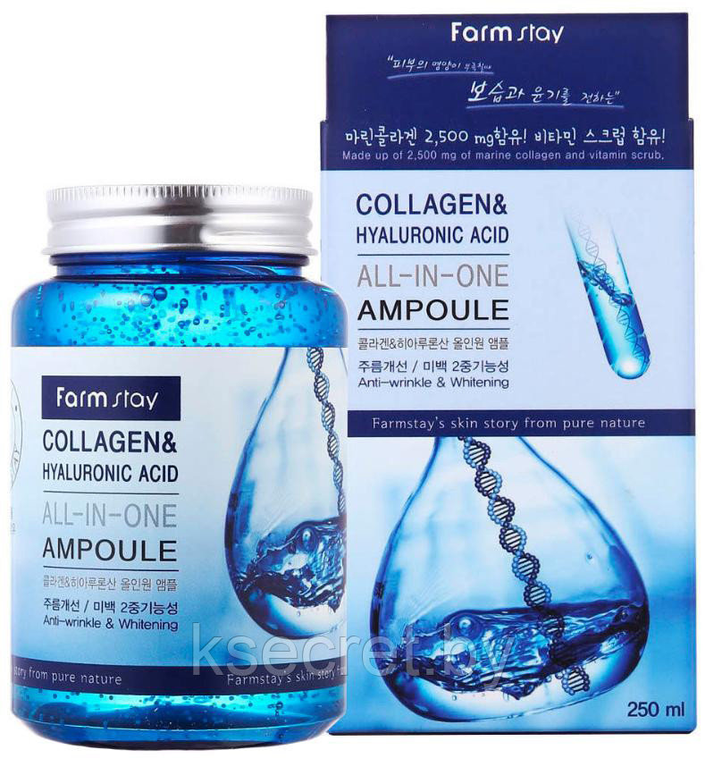 [Farmstay] Ампульная сыворотка для лица Collagen & Hyaluronic Acid All-In-One Ampoule 250 ml - фото 1 - id-p143246844
