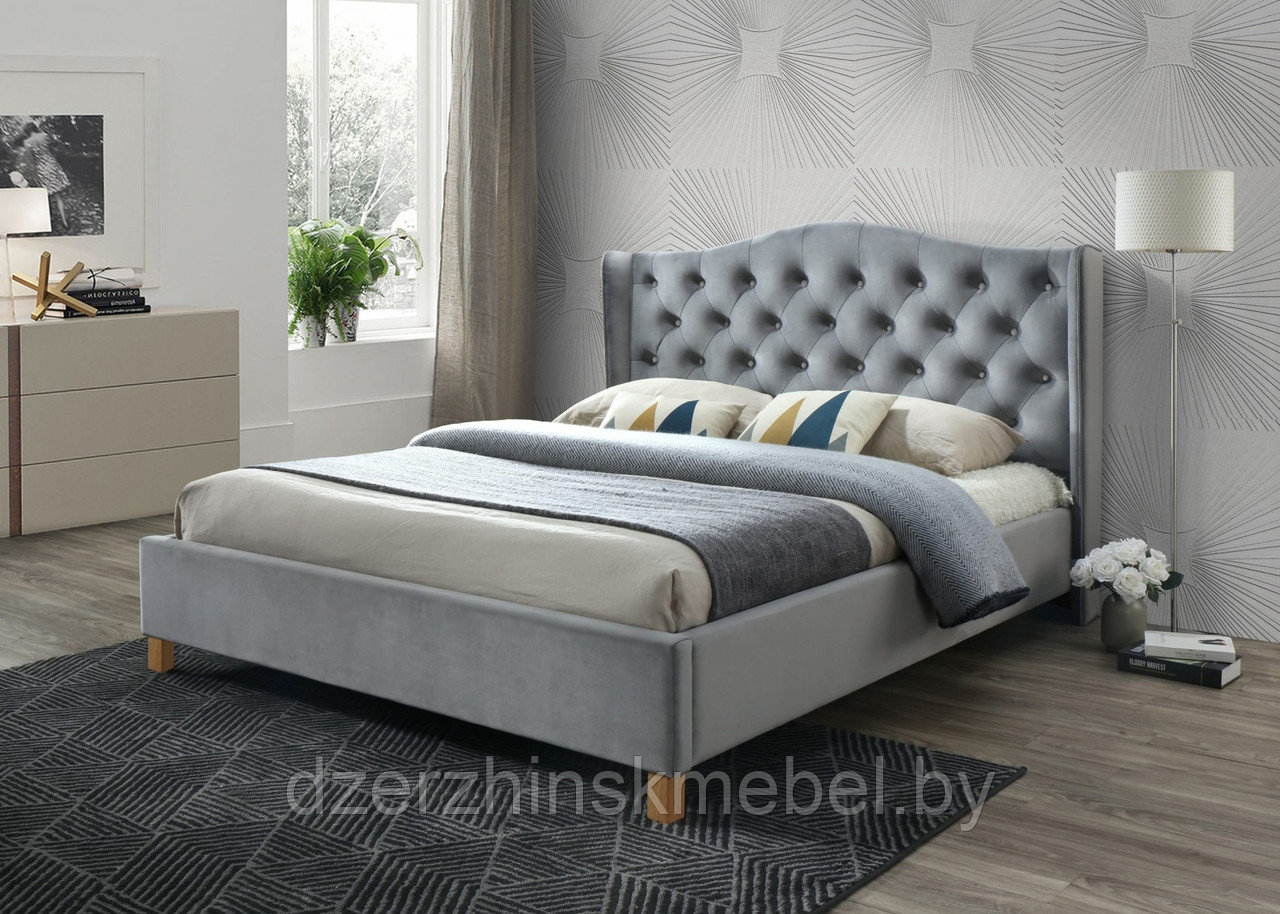 Кровать SIGNAL ASPEN VELVET BLUVEL 78 зеленый/дуб, 140x200. Производство Польша. - фото 3 - id-p143247431