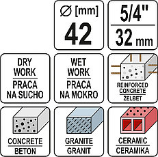 Cверло алмазное корончатое  42x400мм 5/4" "Yato" YT-60372, фото 3