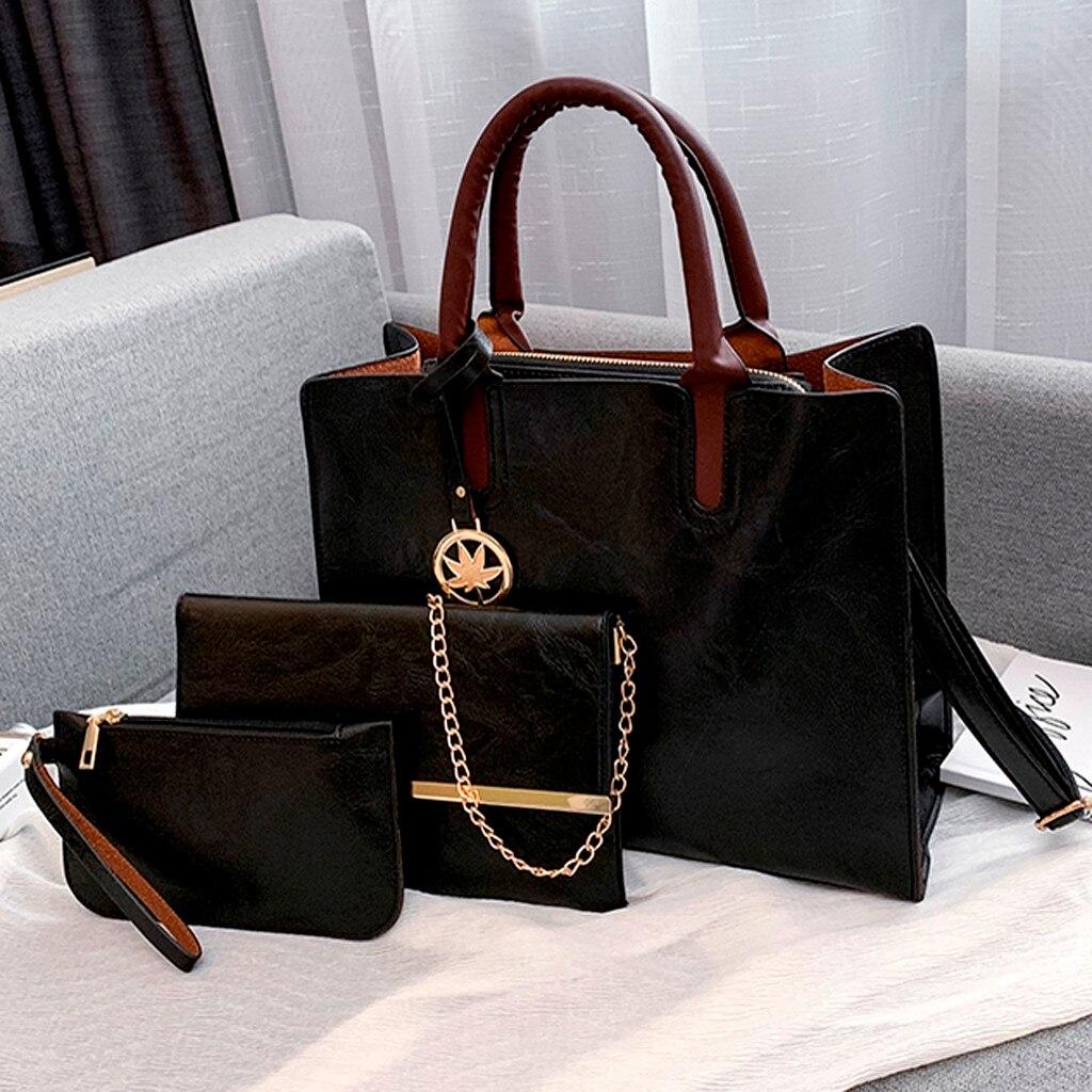 Набор женских сумок 3 в 1 (Сумка, клатч, кошелек) черный - фото 1 - id-p143317920