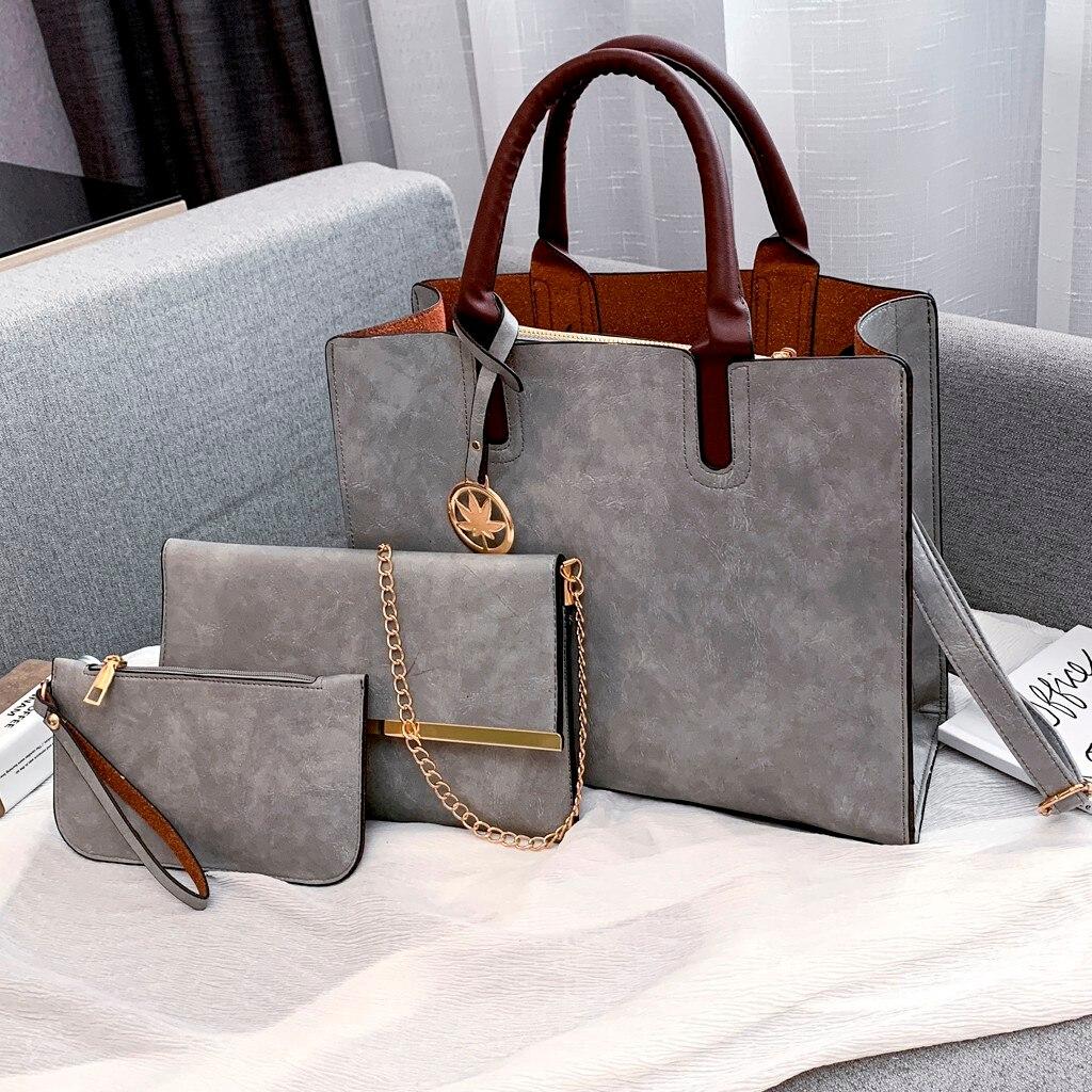 Набор женских сумок 3 в 1 (Сумка, клатч, кошелек) серый - фото 1 - id-p143317919