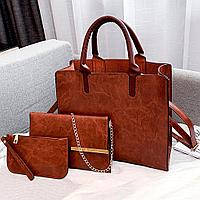 Набор женских сумок 3 в 1 (Сумка, клатч, кошелек) коричневый