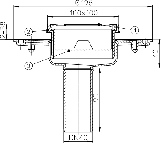 HL92 Трап для балконов и террас с обжимным фланцем, со снимаемыми насадными подрамниками, вертикальный DN40 - фото 2 - id-p143339083