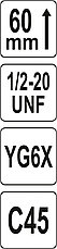 Сверло корончатое универсальное TCT  16мм 1/2'', YG6X, C45 "Yato" YT-43970, фото 3