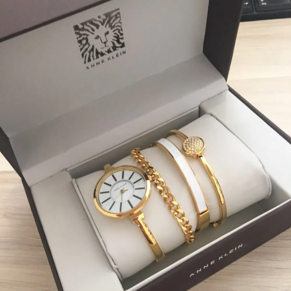 Женские часы Anne Klein с браслетами. Цвет: золото/белый (копия)