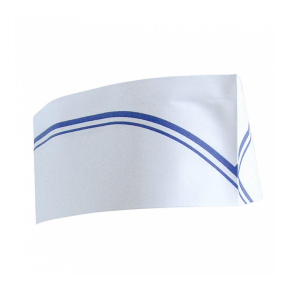 Пилотка поварская бумажная одноразовая белая с синей полосой 28 см, 100 шт/уп, Garcia de Pou - фото 1 - id-p143415581