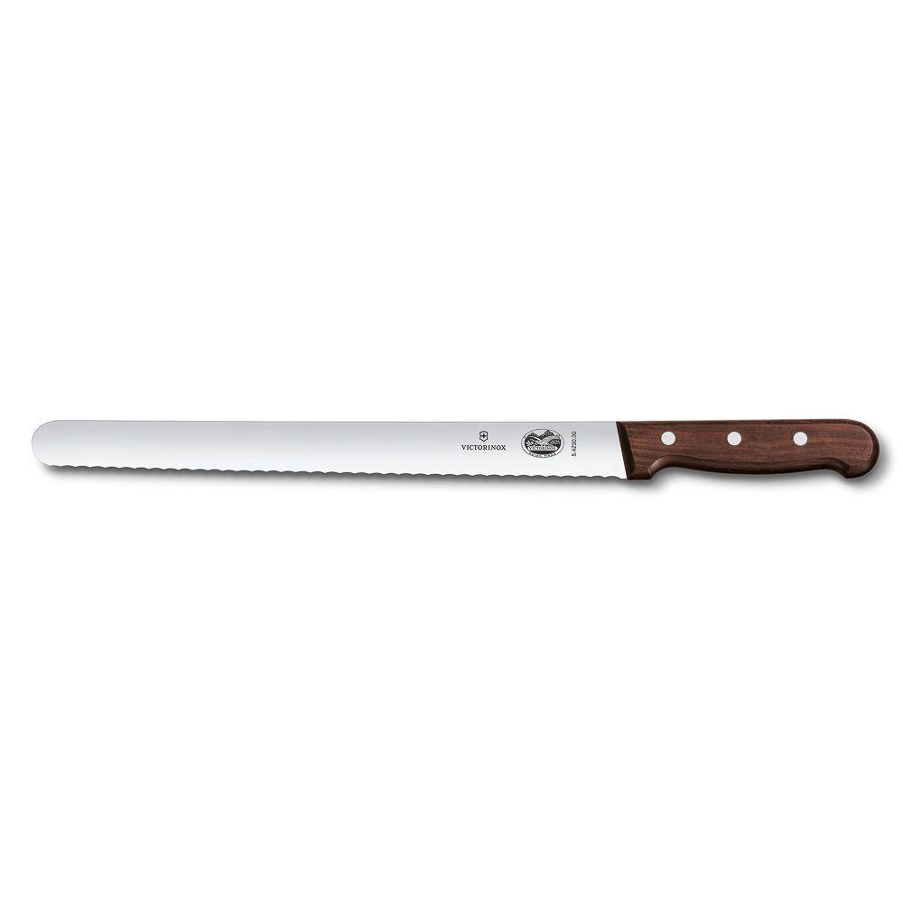 Нож для нарезки Victorinox Rosewood, волнистое лезвие, закругленное острие, 30 см, ручка розовое дер - фото 1 - id-p143412318
