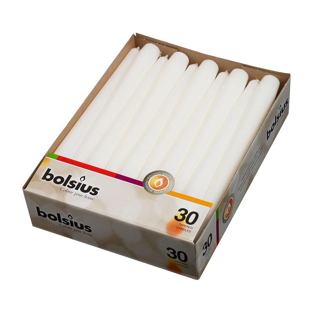 Свечи Bolsius конические белые, 24,5 см, d 24 см, парафин 100%, 30 шт - фото 1 - id-p143415691