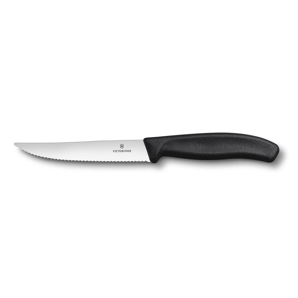 Нож Victorinox для стейка и пиццы, черная ручка, волнистое лезвие, 12 см - фото 1 - id-p143412387
