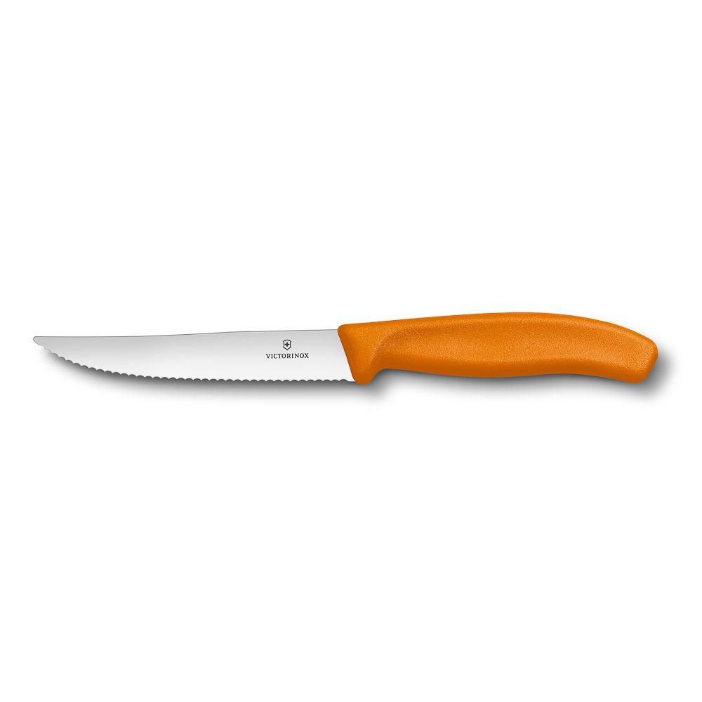Нож Victorinox для стейка и пиццы, оранжевая ручка, волнистое лезвие, 12 см - фото 1 - id-p143412391