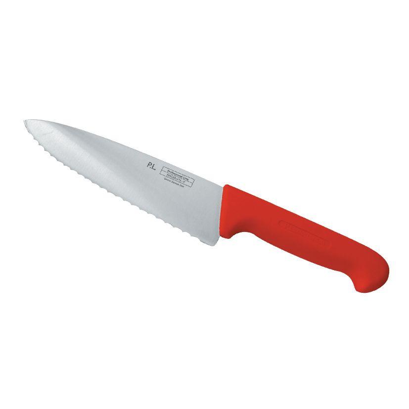 Нож PRO-Line поварской 20 см, красная пластиковая ручка, волнистое лезвие, P.L. Proff Cuisine - фото 1 - id-p143412461