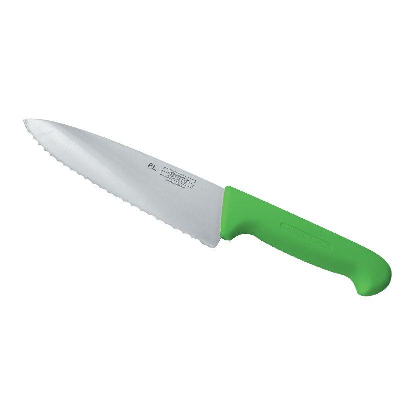 Нож PRO-Line поварской 20 см, зеленая пластиковая ручка, волнистое лезвие, P.L. Proff Cuisine - фото 1 - id-p143412467