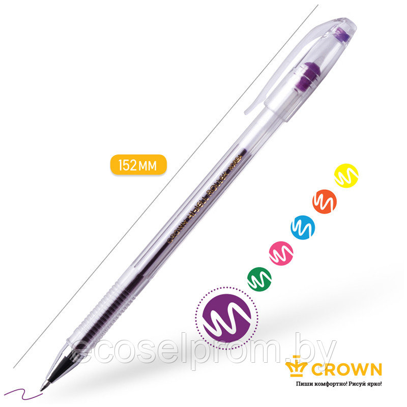 Ручка гелевая Crown "Hi-Jell Color" фиолетовая , 0,7 мм HJR-500H - фото 2 - id-p143436414