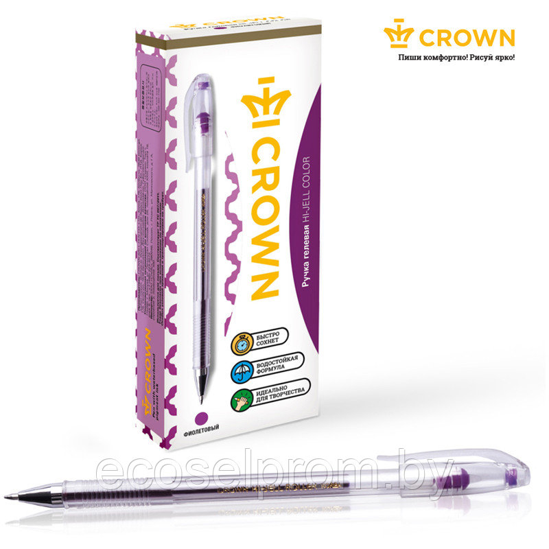 Ручка гелевая Crown "Hi-Jell Color" фиолетовая , 0,7 мм HJR-500H - фото 6 - id-p143436414