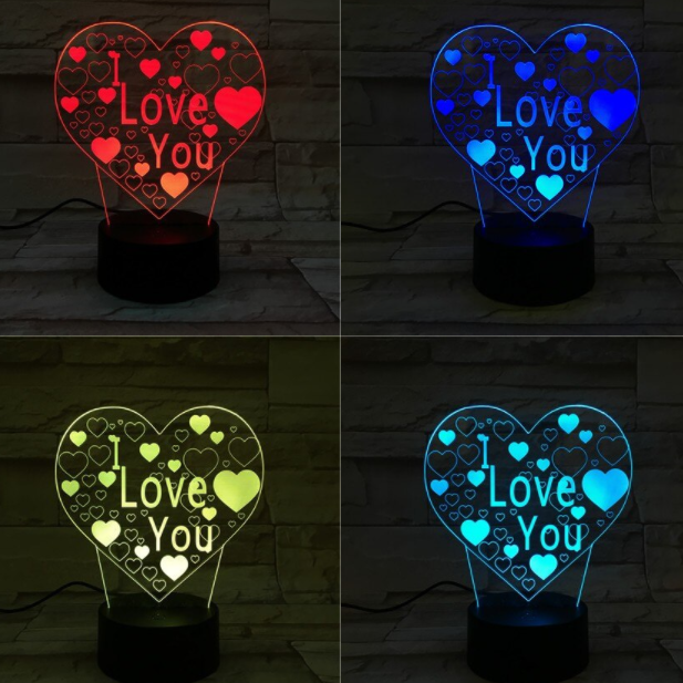 3 D Creative Desk Lamp (Настольная лампа голограмма 3Д, ночник) "I Love You" - фото 4 - id-p116717773