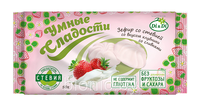Зефир "Умные Сладости", "Клубника со сливками", со стевией, 50гр 1/24, фото 2