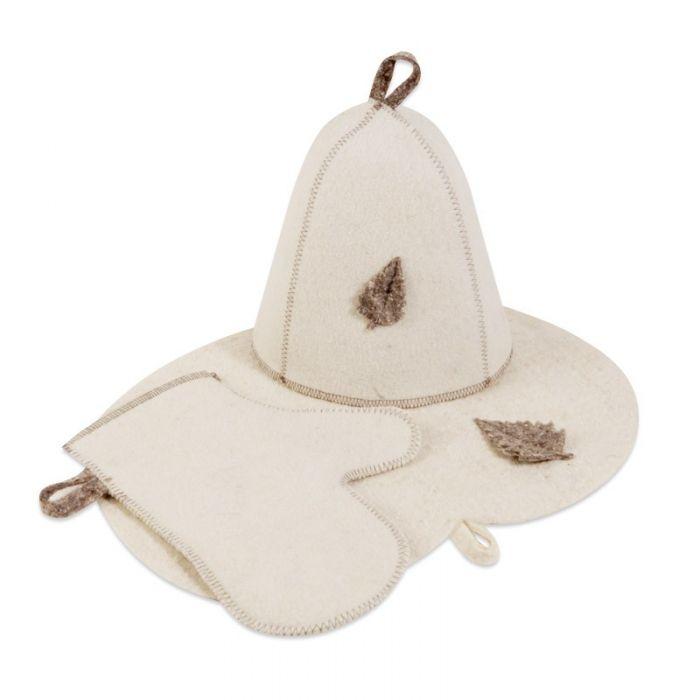 Комплект банный (шапка,рукавица,коврик), войлок