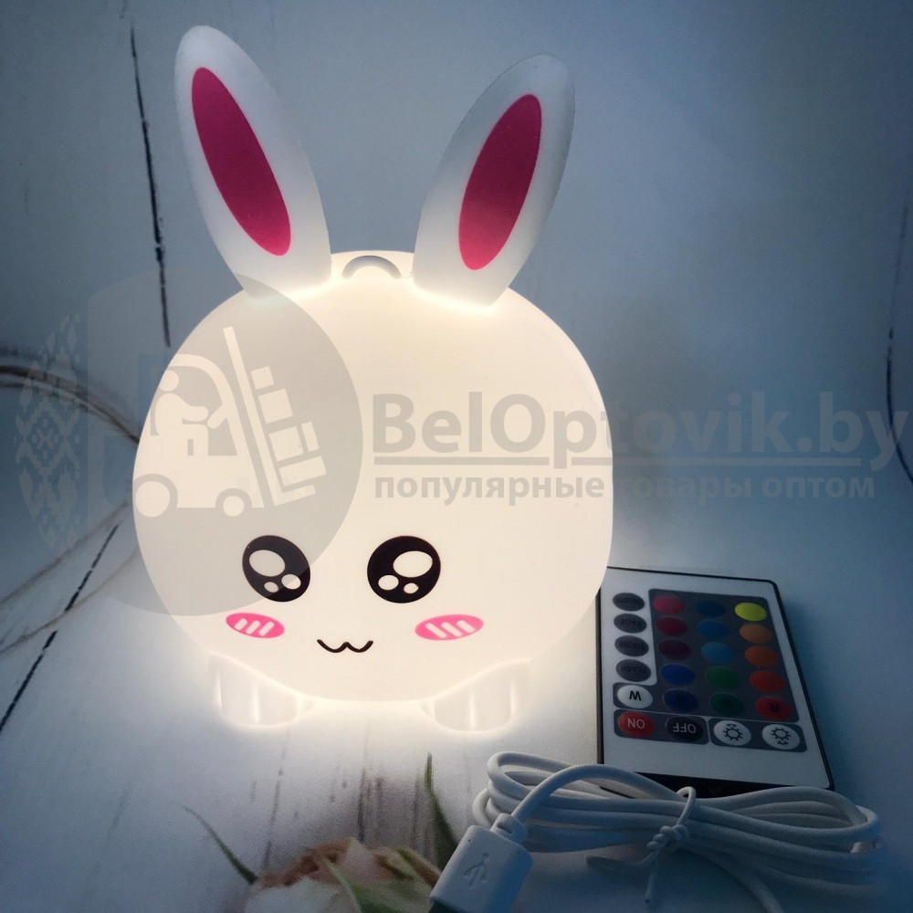 Cветильник ночник из мягкого силикона Белый Кролик LED мультиколор (Пульт управления) Голубой - фото 7 - id-p143513661