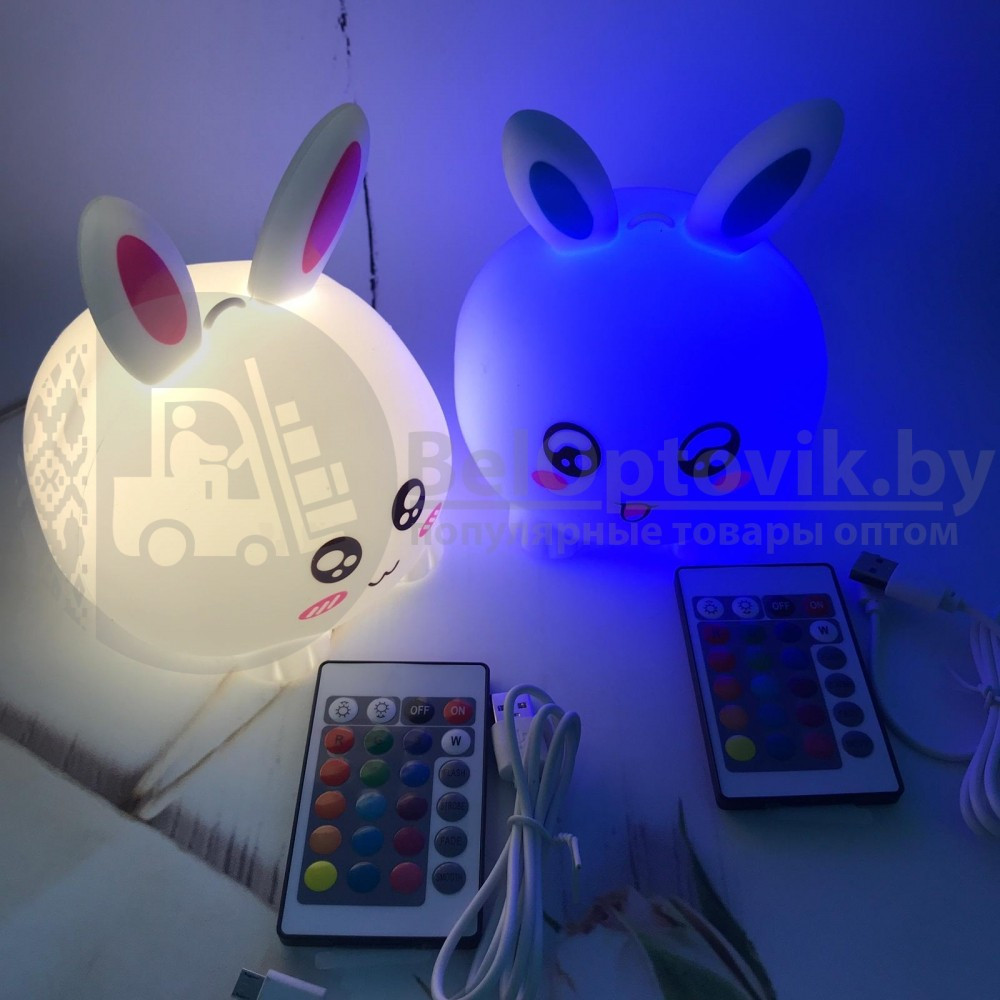 Cветильник ночник из мягкого силикона Белый Кролик LED мультиколор (Пульт управления) Розовый - фото 4 - id-p143513669