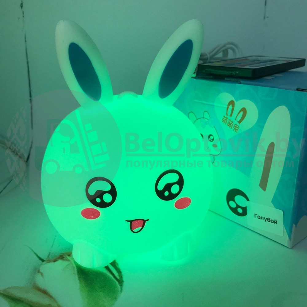 Cветильник ночник из мягкого силикона Белый Кролик LED мультиколор (Пульт управления) Розовый - фото 6 - id-p143513669