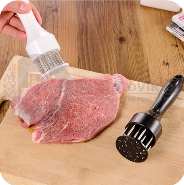 Тендерайзер /рыхлитель /стейкер / молоток для мяса / ручной размягчитель мяса, пластик, металл 20х5 см Черный - фото 6 - id-p143517403
