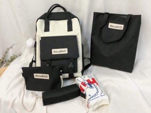 Дорожный набор байзи (рюкзак, сумка, клатч, пенал) Черный с бежевым