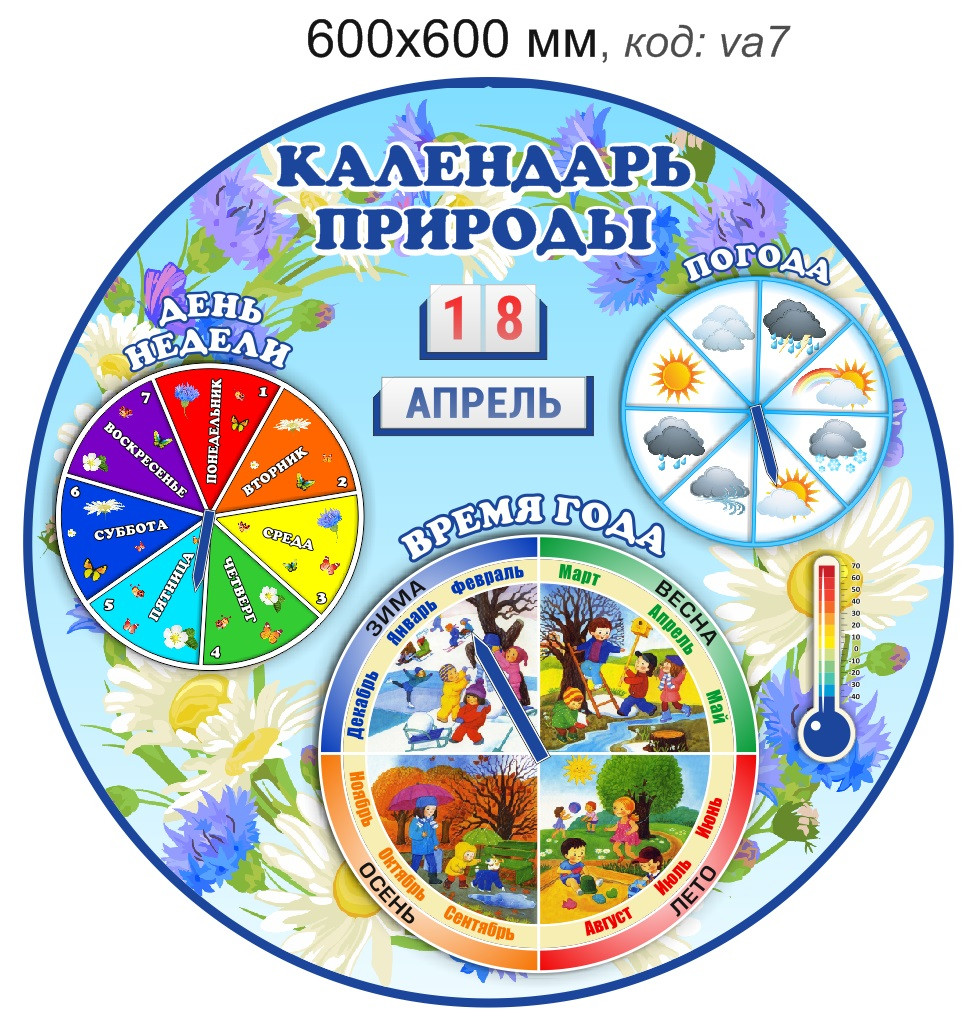 Стенд "Календарь природы" развивающий для группы "Васильки" 600х600 мм, с комплектом вставок - фото 1 - id-p143631563