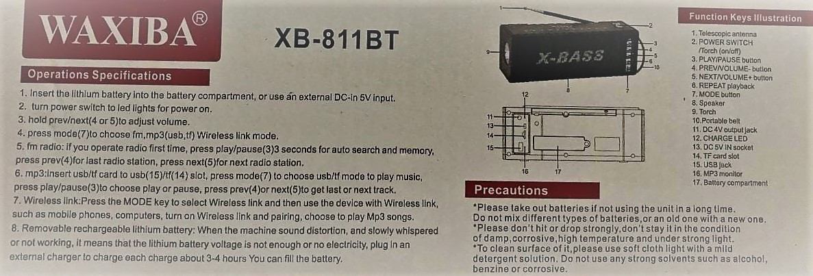 Портативное многофункциональное устройство XB-811BT (динамик,fm-радио, плеер, фонарь) - фото 8 - id-p143721471