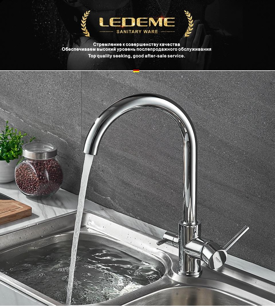 Смеситель для кухни  с подключением к питьевой системы латунный Ledeme L 4255-3