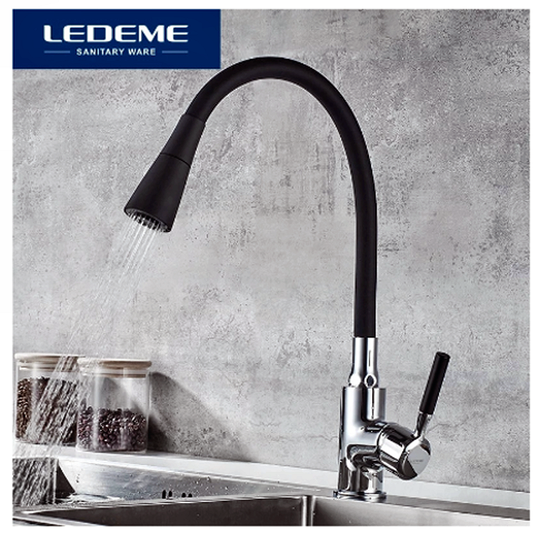 Смеситель с гибким изливом для кухни (черный) LEDEME  L4199-2