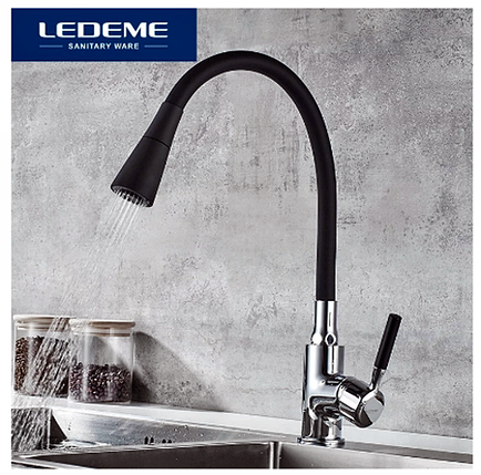 Смеситель с гибким изливом для кухни (черный) LEDEME  L4199-2, фото 2