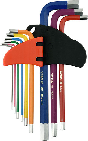 Ключи шестигранные 1,5-10мм разноцветные S2 (набор 9шт.) "Yato" YT-05631, фото 2