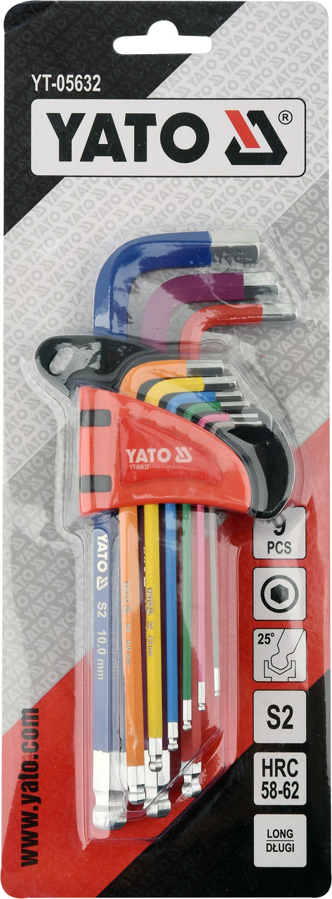 Ключи шестигранные с шариком удл. 1,5-10мм разноцветные S2 (набор 9шт.) "Yato" YT-05632 - фото 3 - id-p143790605