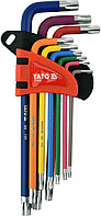 Ключи TORX с отверстием T10-T50 удл. разноцветные S2 (набор 9шт.) "Yato" YT-05633