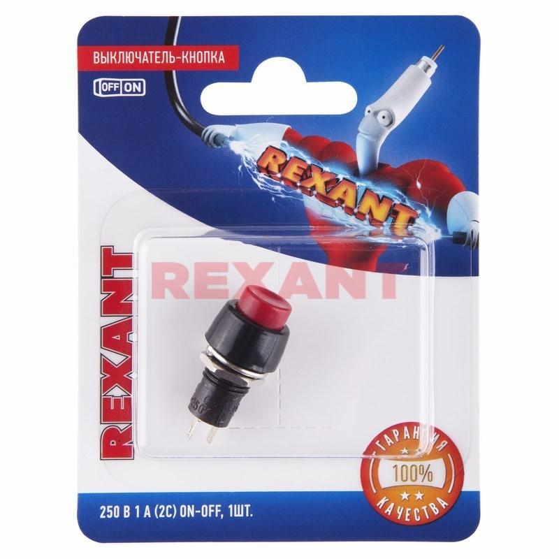 Выключатель-кнопка 250V 1А (2с) ON-OFF красная Micro(PBS-20А) REXANT