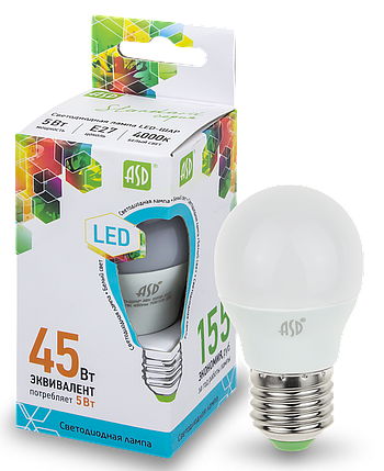 Лампа светодиодная LED-ШАР-standard 5Вт 230В Е27 4000К 450Лм ASD, фото 2