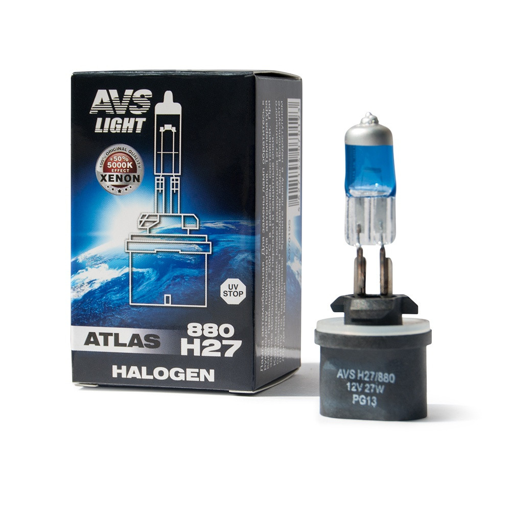 Галогенная лампа AVS ATLAS 5000К/ H27/880 12V.27W.Коробка-1шт.