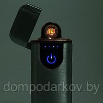Зажигалка электронная "Авилес" спираль, сенсорная кнопка, серебристая 7.9х3.1 см, фото 4