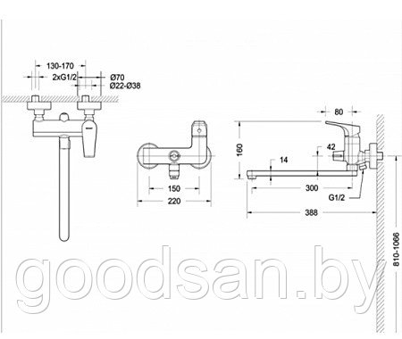 Смеситель для ванны c длинным изливом Bravat Vega F6119177CP-01L - фото 2 - id-p143900656