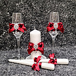 Набор свадебных свечей для обряда "Семейный очаг" в бордовом цвете, фото 2