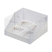Коробка на 4 капкейка с пластиковой крышкой Белая (Россия, 160х160х100 мм) 040273