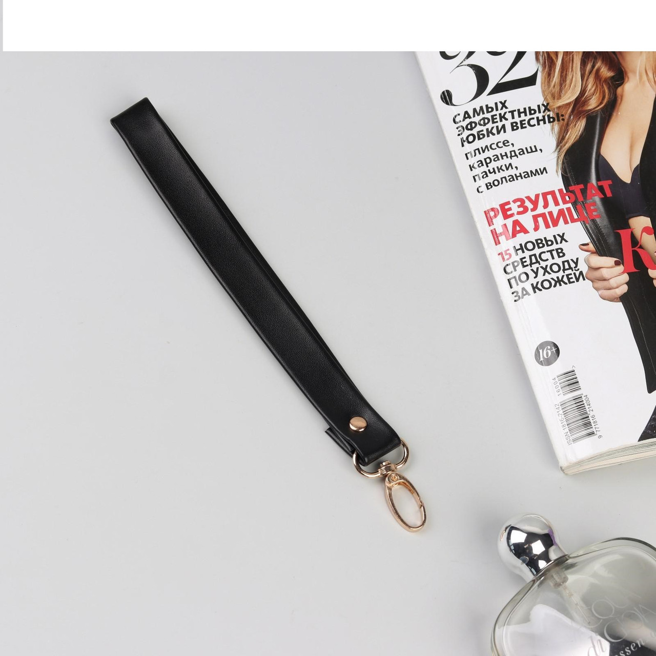 Ручка-петля для сумки, с карабином, 20 × 2 см, цвет чёрный/золотой - фото 1 - id-p143949362