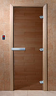 Двери DoorWood Теплый день 700x1900, бронза прозрачная (стекло 8 мм, , коробка листва., деревянная ручка)