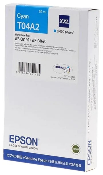 Картридж T04A2/ C13T04A240 (для Epson WorkForce Pro WF-C8190/ WF-C8690) голубой