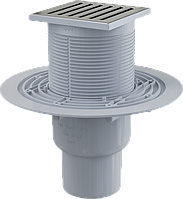Сливной трап 105×105/50/75 мм прямой сток, решетка из нержавеющей стали, гидрозатвор мокрый APV203