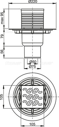 Сливной трап 105×105/50/75 мм прямой сток, решетка из нержавеющей стали, гидрозатвор мокрый APV202, фото 2