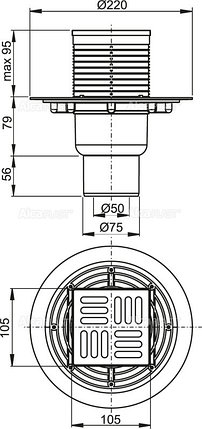 Сливной трап 105×105/50/75 мм прямой сток, решетка из нержавеющей стали, гидрозатвор мокрый APV201, фото 2