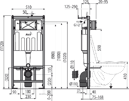 Скрытая система инсталляции ECOLOGY для сухой установки (для гипсокартона) AM101/1120E Sádromodul, фото 2